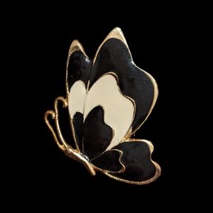 Enameled Butterfly Brooch Ivory and Black
